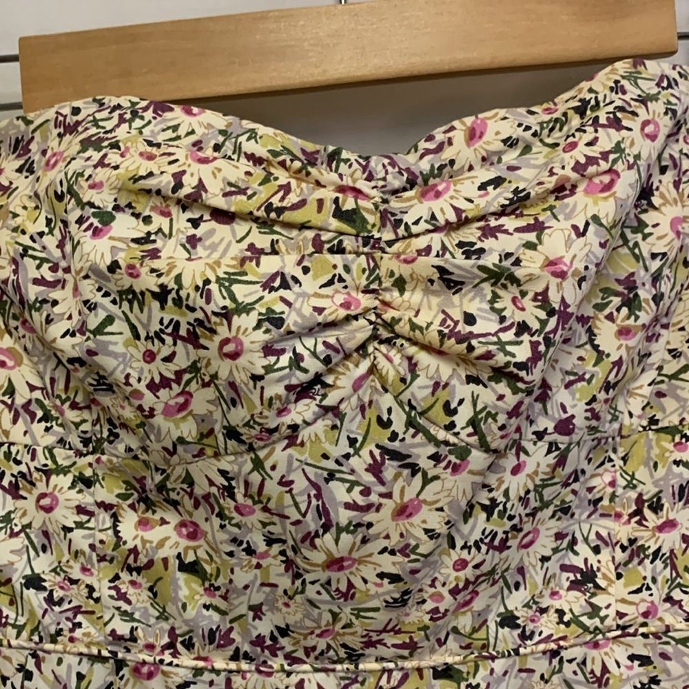 J. Crew Liberty of London Ivory Purple Floral Strapless Tiered Mini Dress Size 0 - Picture 5 of 16